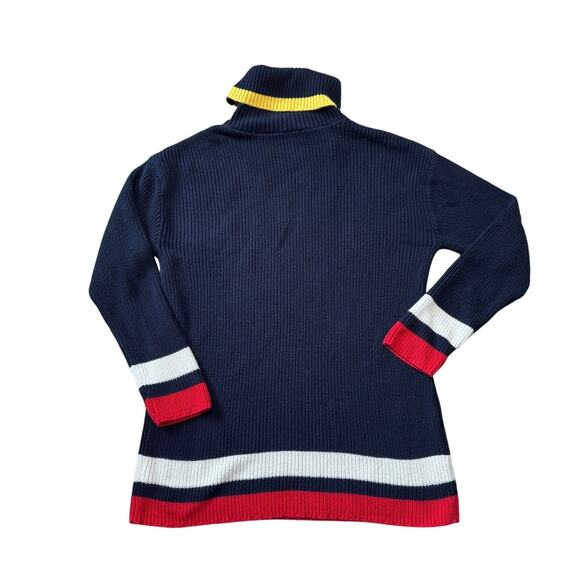 TALBOTS Blue Turtle neck sweater, Cotton Blend, colorful tunic style, Medium - Picture 2 of 8